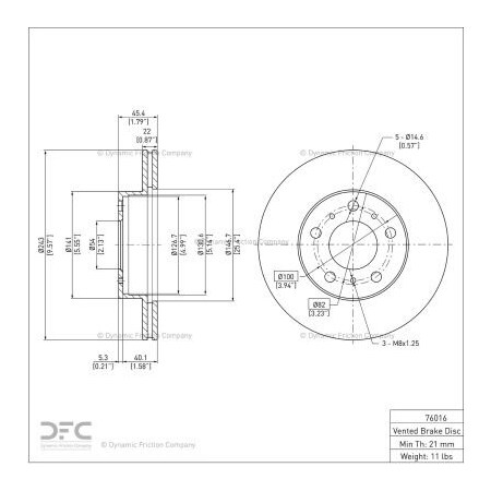 Dynamic Friction Co Disc Brake Rotor - 600-76016 600-76016